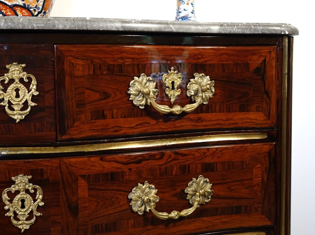 Commode en marqueterie d'époque Régence-photo-5