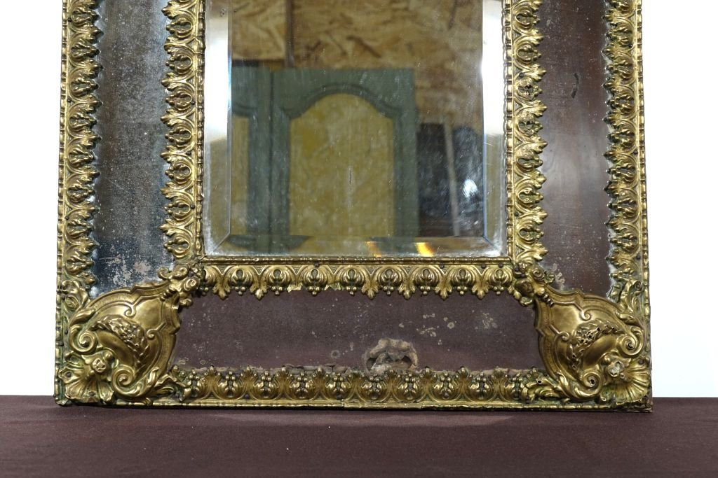 Miroir à fronton et parecloses de style Louis XIV-photo-2