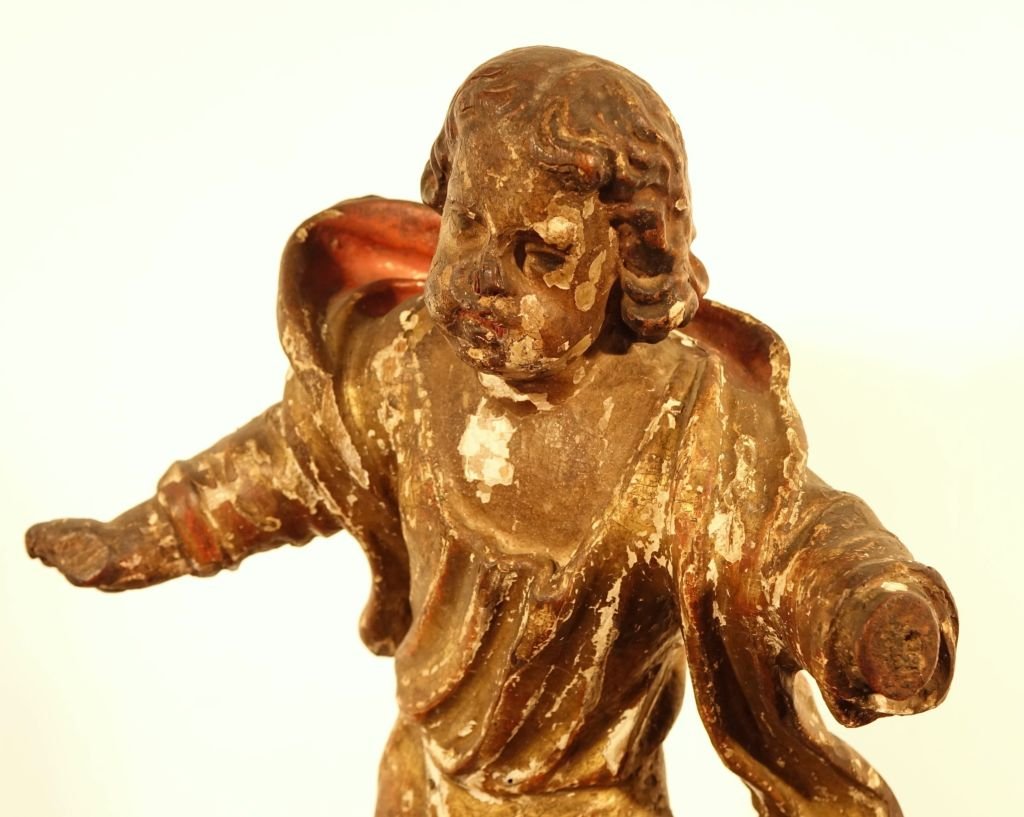 Carved And Gilded Wooden Angel-photo-2