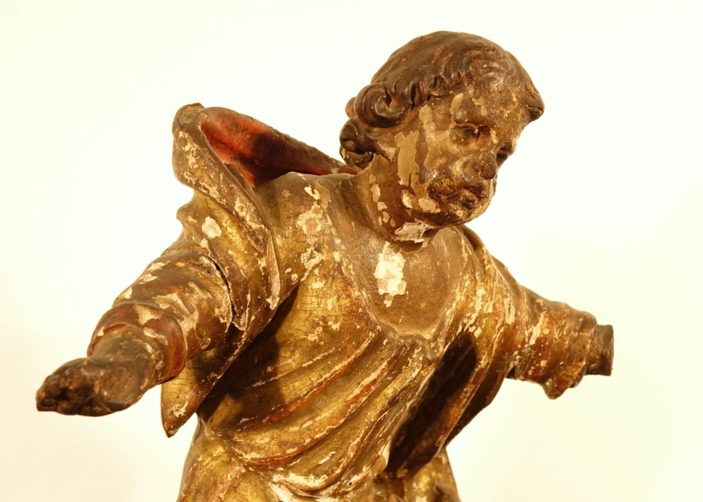 Carved And Gilded Wooden Angel-photo-3