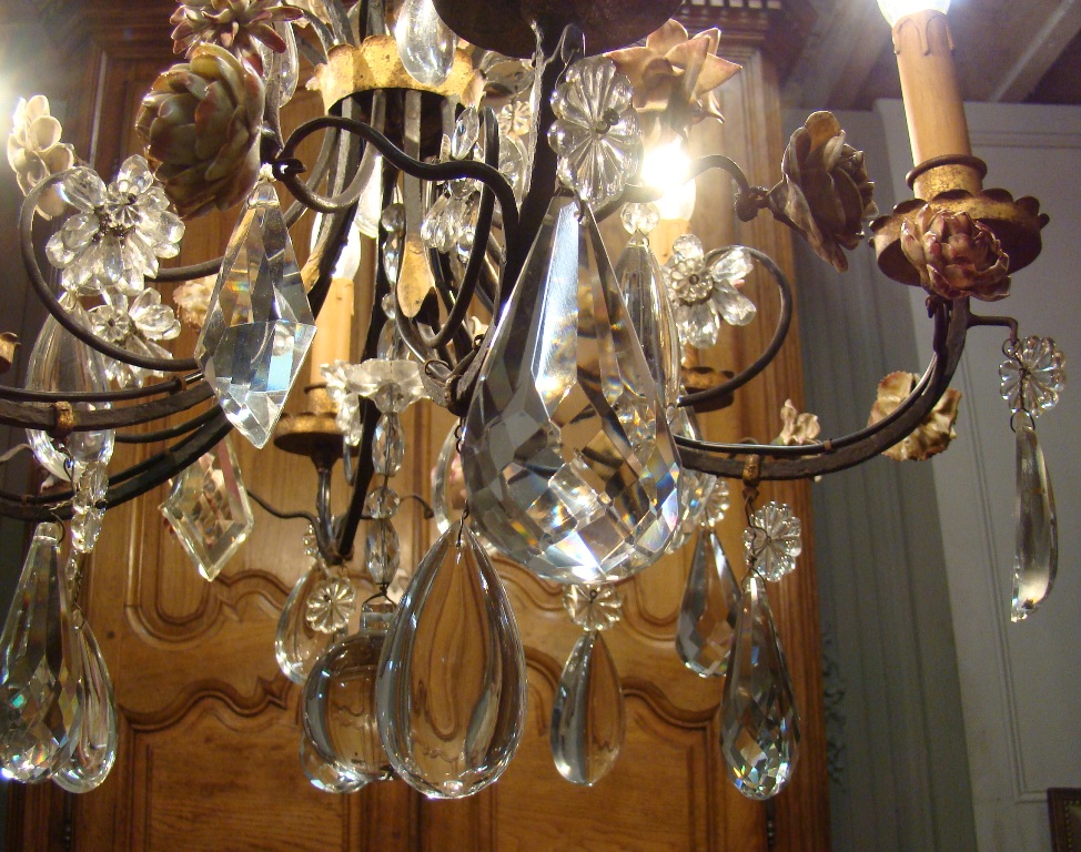 Lustre Cage En Fer Forgé à Fleurs De Porcelaine-photo-4