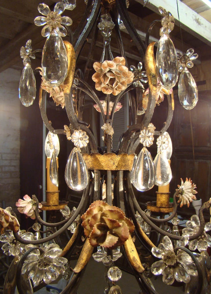 Lustre Cage En Fer Forgé à Fleurs De Porcelaine-photo-6