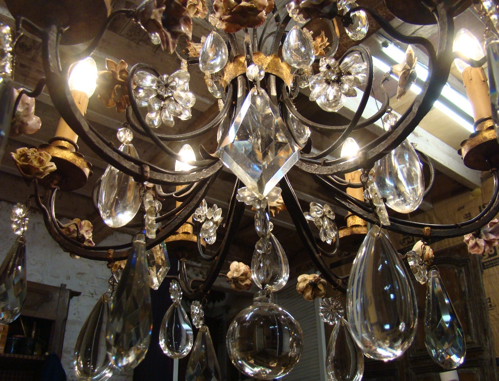 Lustre Cage En Fer Forgé à Fleurs De Porcelaine-photo-7