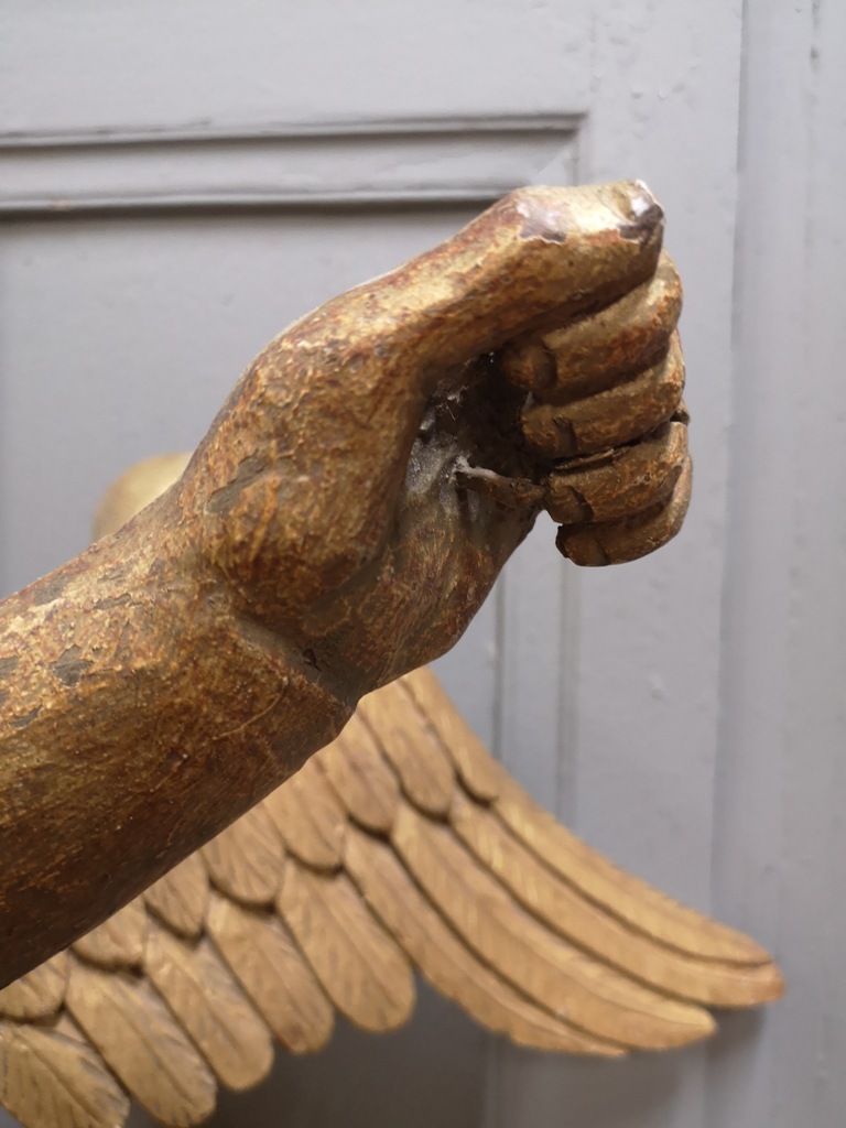 Winged Angel Carved Polychrome And Gilded.-photo-8