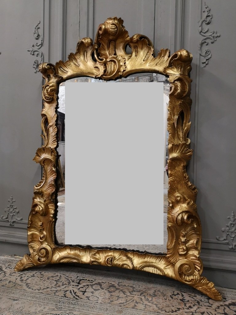 Miroir Italien En Bois Doré d'époque Louis XV. Milieu XVIIIème-photo-2