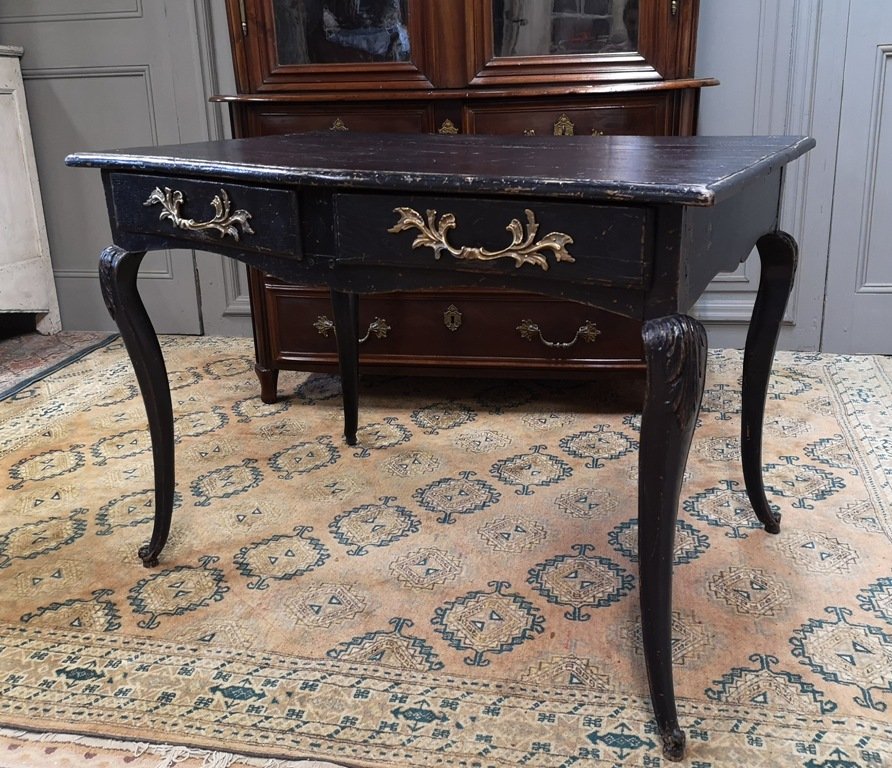 Regency Style Desk In Black Lacquered Wood