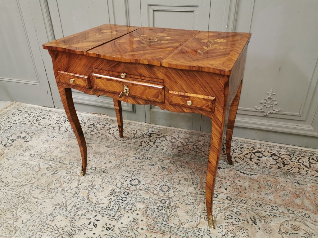 Dressing Table Louis XV In Marquetry. Middle XVIII-photo-3