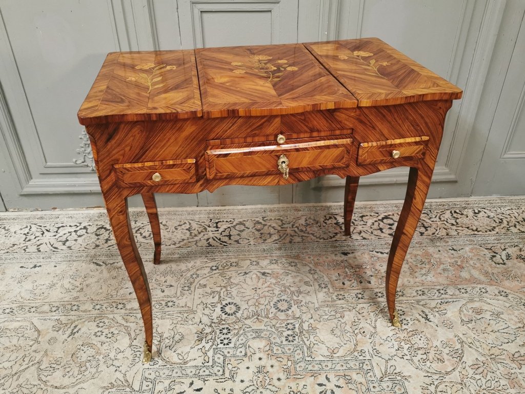 Dressing Table Louis XV In Marquetry. Middle XVIII