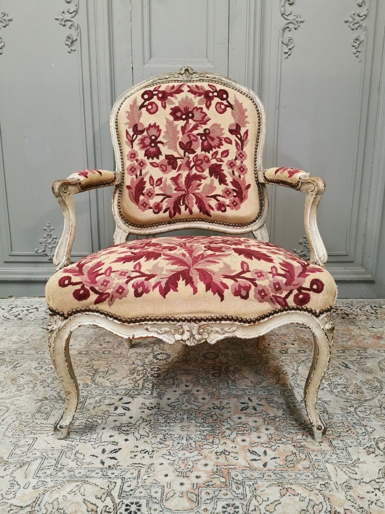 Louis XV Period Armchair In Lacquered Wood. Middle Of The 18th Century.-photo-2