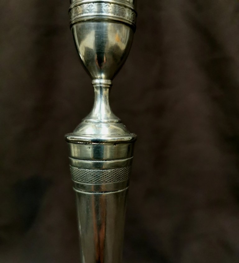 Pair Of Armorial Candlesticks, Empire Period In Sterling Silver-photo-1