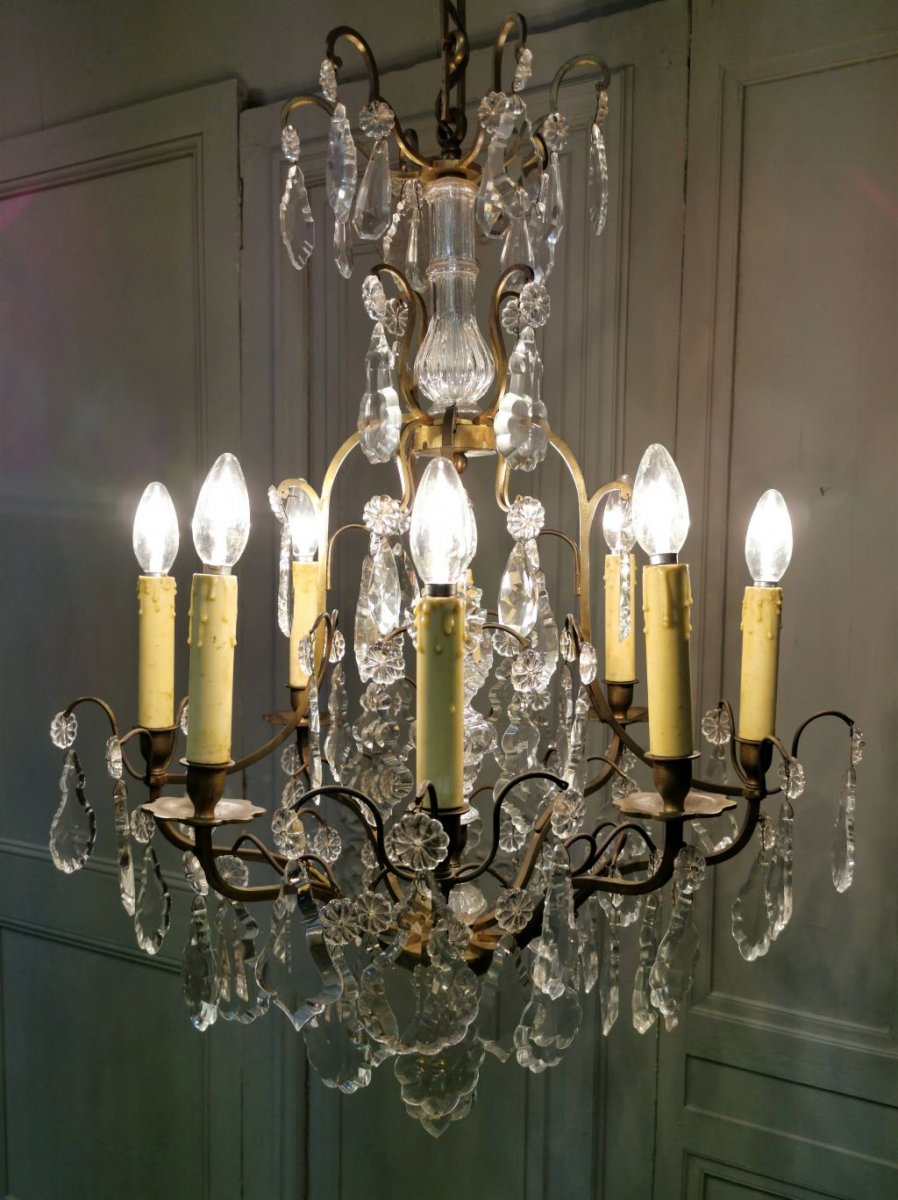 Cage Chandelier With Gilt Bronze Tassels.
