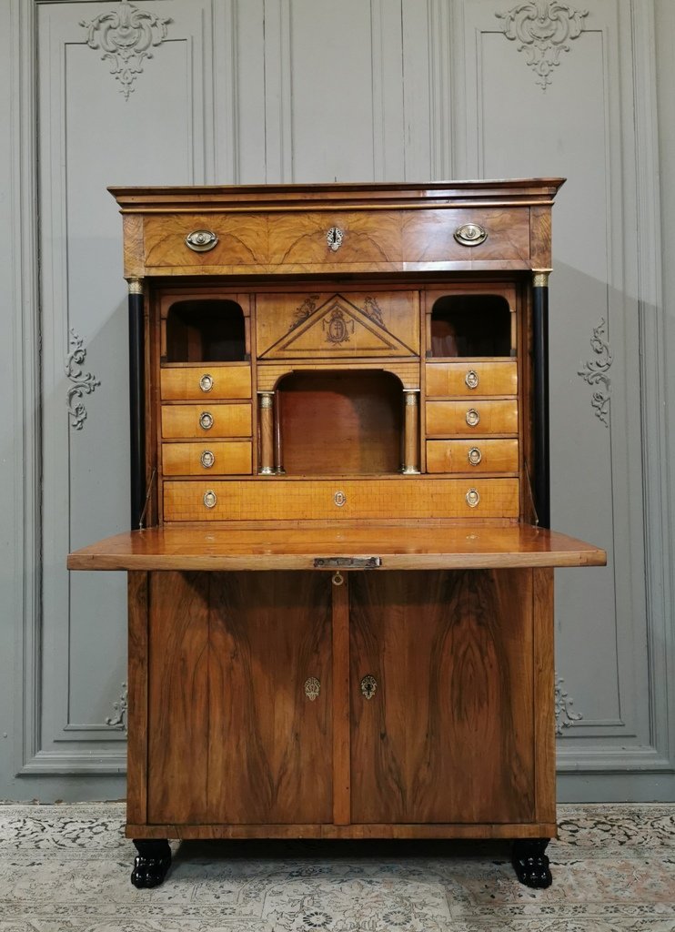 Biedermeier Secretary With Empire Period Coat Of Arms. Early XIXth