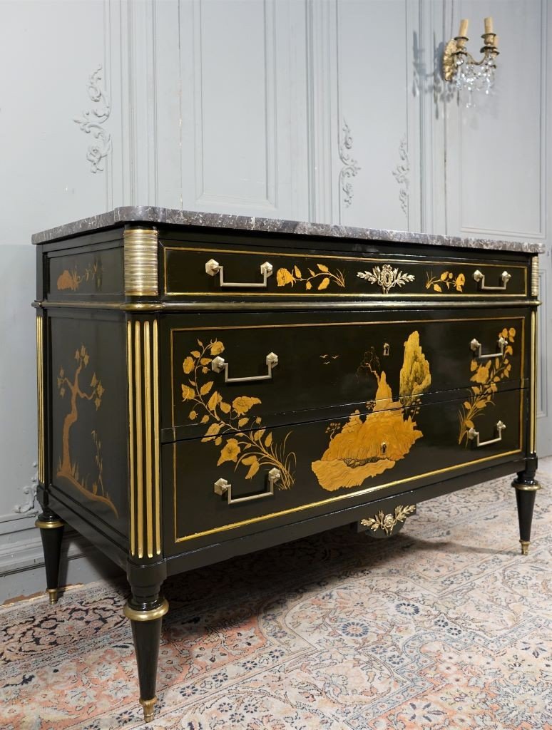 Louis XVI Period Commode Lacquered With Japanese Motifs-photo-4
