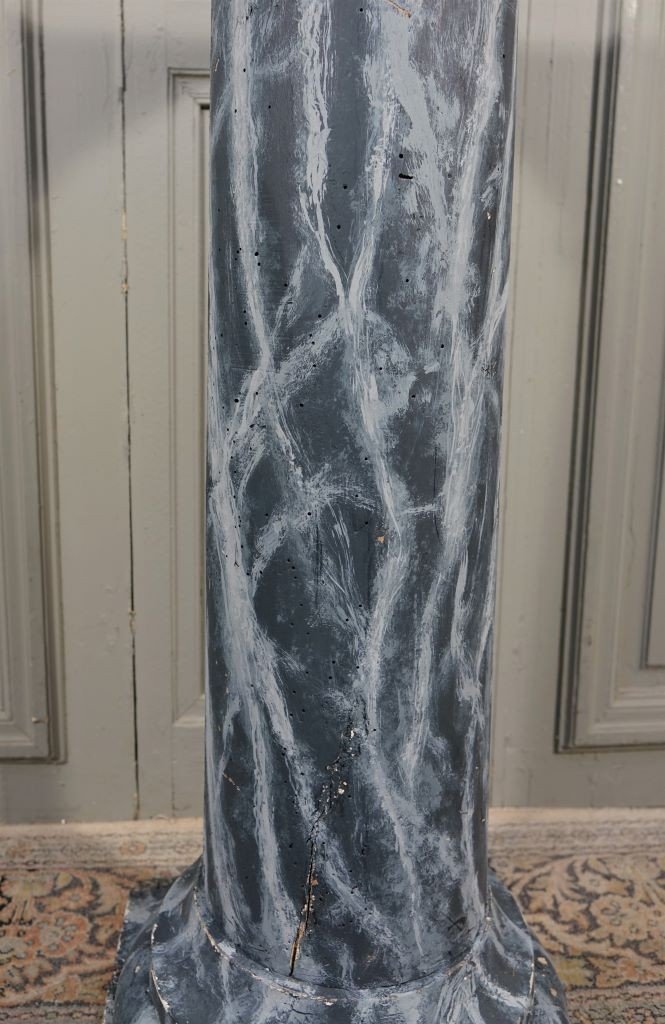 Column Painted Faux Marble. Period End Of The 18th Century-photo-5