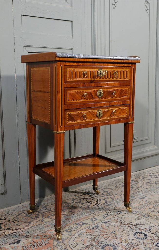 Louis XVI Period Chiffonnière Table In Marquetry-photo-3