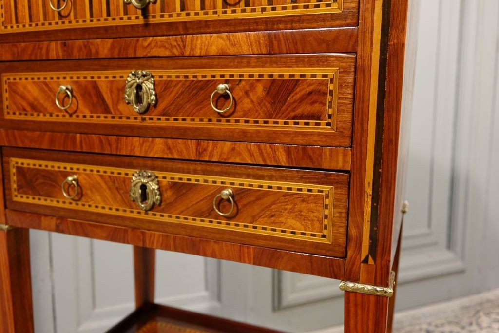 Louis XVI Period Chiffonnière Table In Marquetry-photo-4