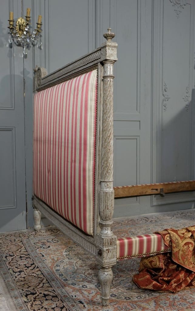 Lit d'époque Louis XVI Relaqué Gris-photo-2