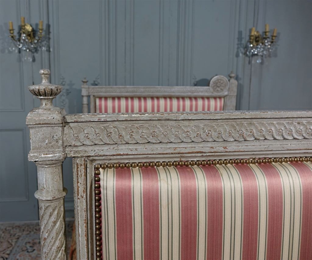 Lit d'époque Louis XVI Relaqué Gris-photo-6