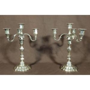 Pair Of Silver Metal Candlesticks