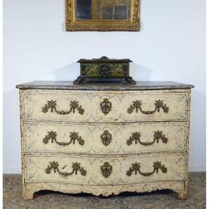Commode peinte époque Régence plateau faux marbre