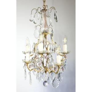 Lustre cage en bronze à huit lumières