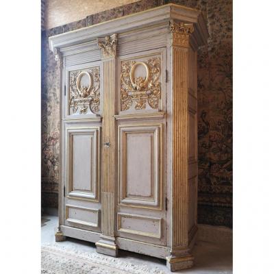Dutch Cabinet Louis XVI In Painted And Gilded Wood