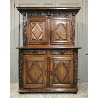 Buffet Four Shutters Louis XIII Period In Carved Oak