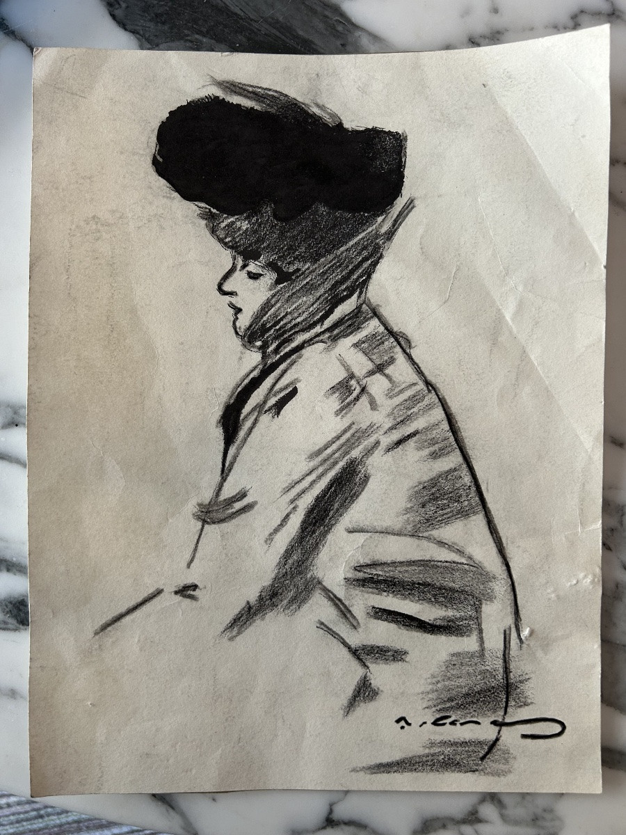 Profil de femme Ramon Casas XXème-photo-2