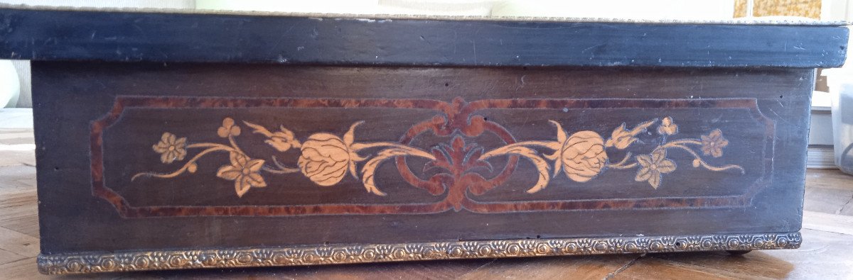 Boite Italienne Marquetée Avec Une Faience XIX ème-photo-6