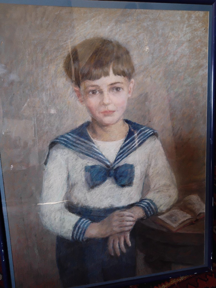 Pastel XIXe jeune garçon en costume marin