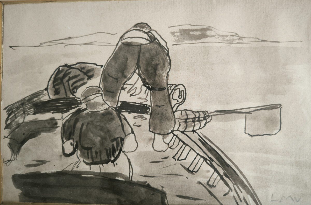 Verdilhan "fishing With Traps" Watercolor Drawing 