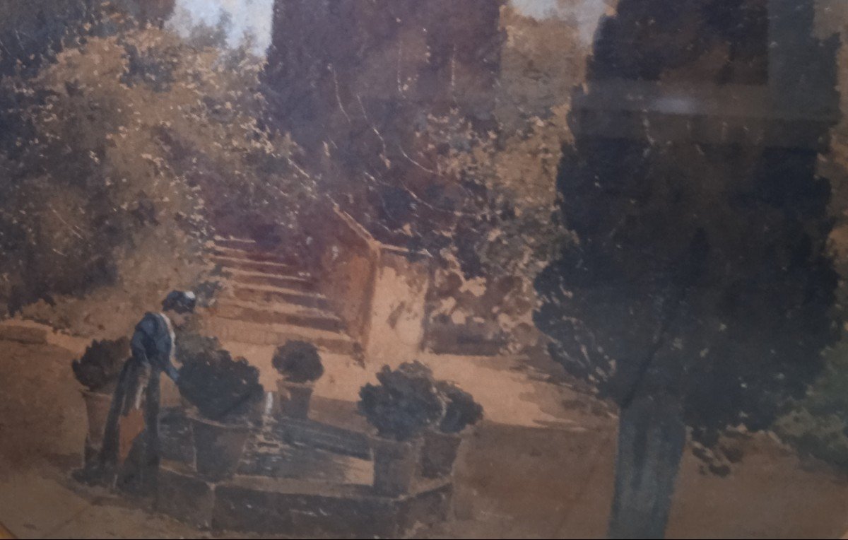 Rey Alphonse  Gouache  Scène De  Genre Dans Un Parc En Tondo Fin XIX ème Ziem-photo-2