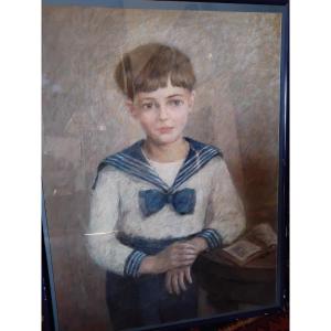 Pastel 19th Young Boy In Sailor Costume