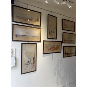 8 gravures rehaussées à l aquarelle 