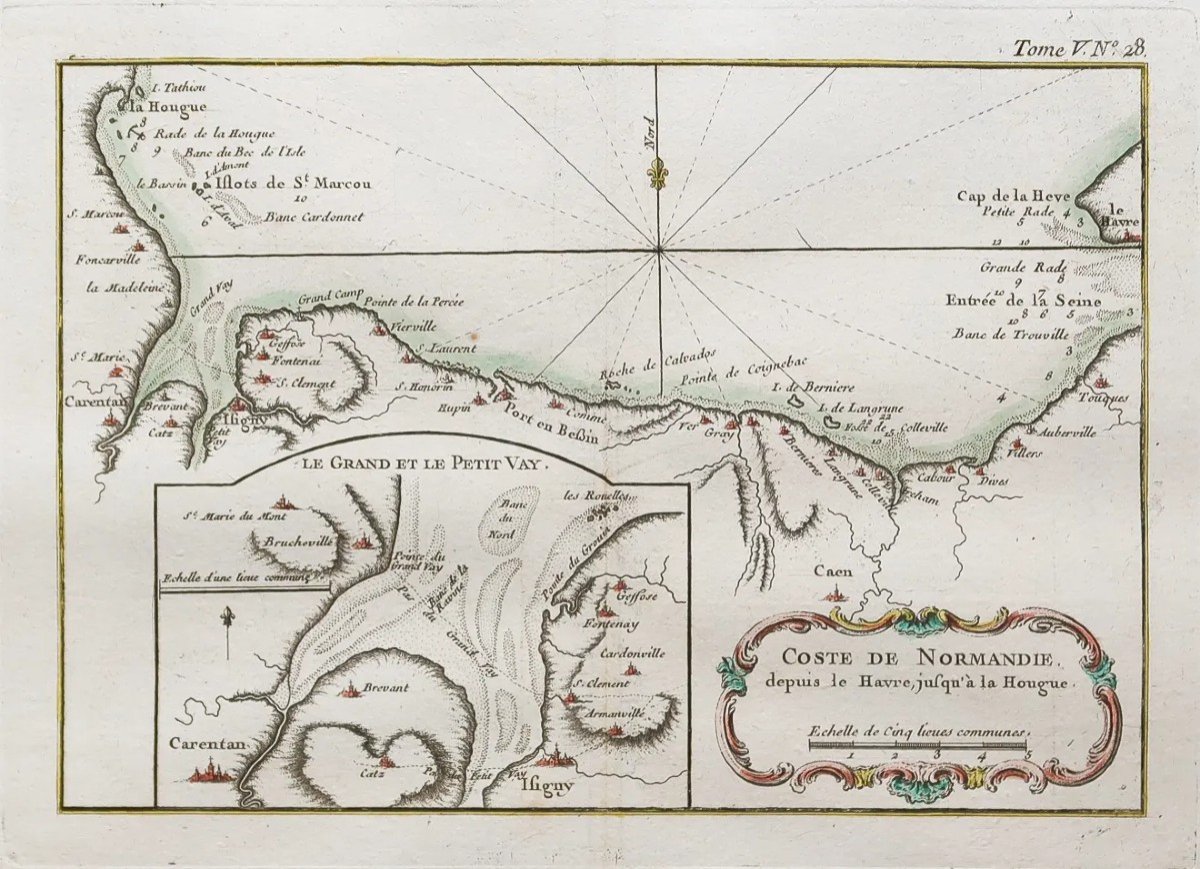 Carte marine des cotes de  Normandie