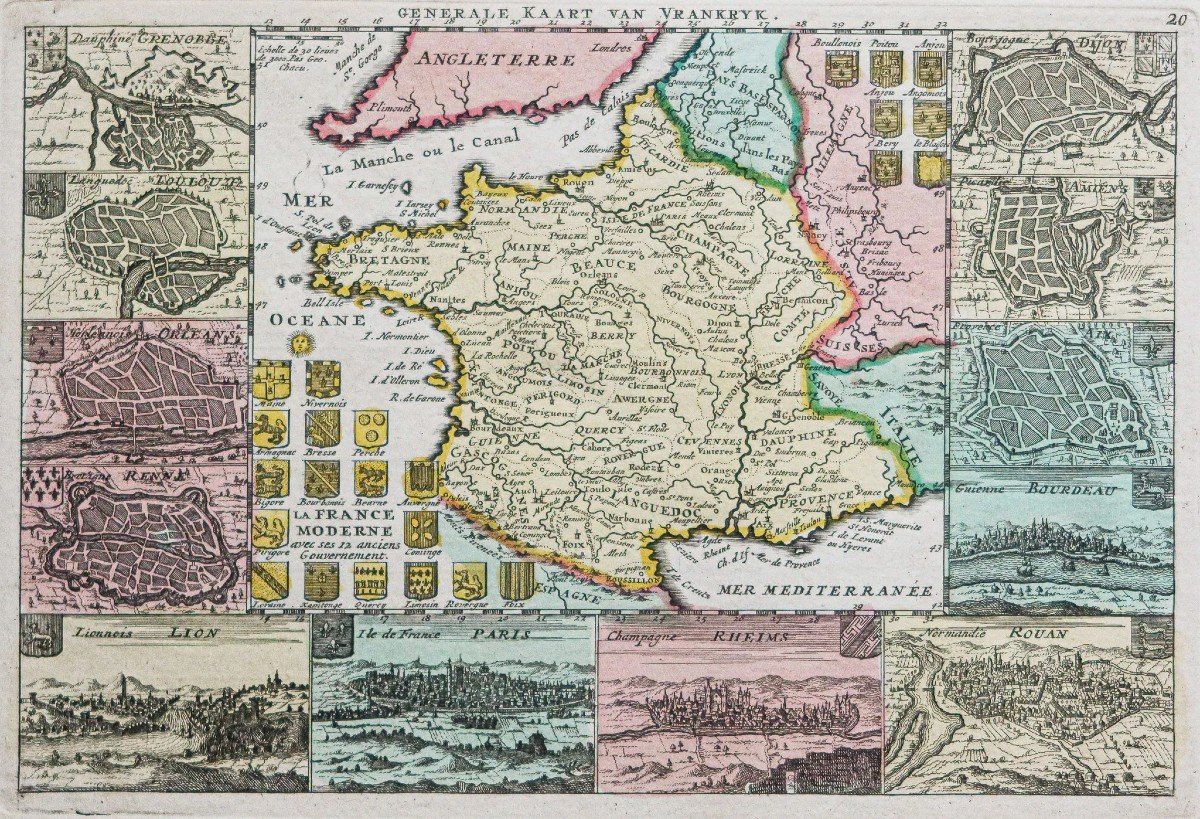 Old Geographical Map Of France