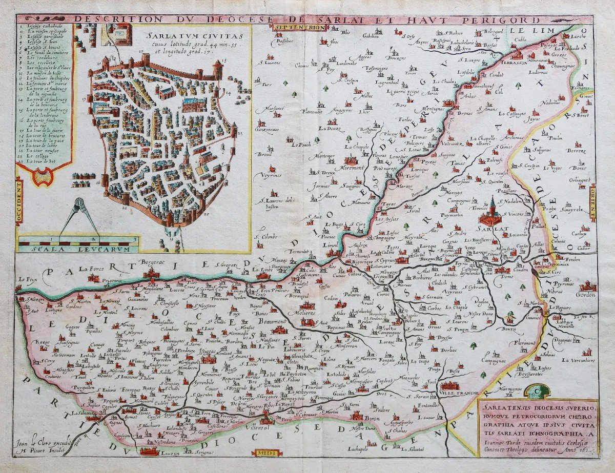 Old Geographical Map Of The Diocese Of Sarlat – Périgord