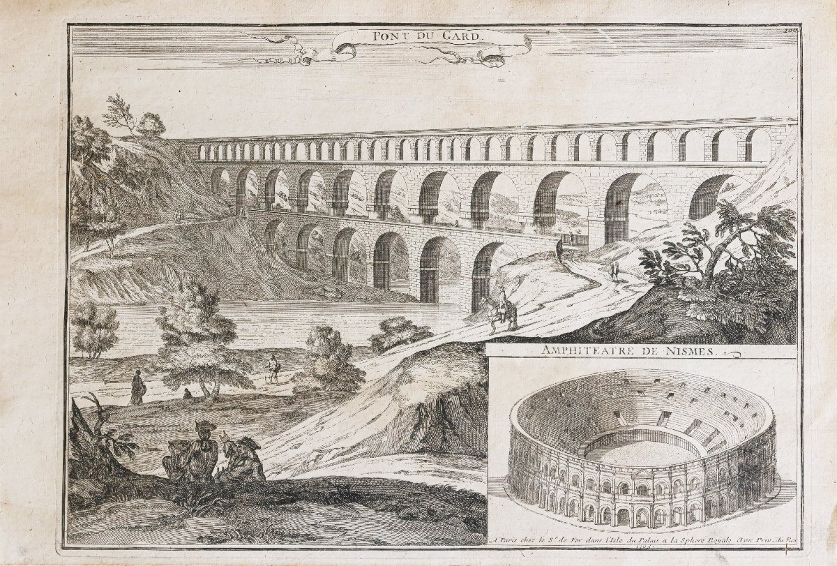 Ancient Engraving Of Nîmes – Pont Du Gard-photo-2