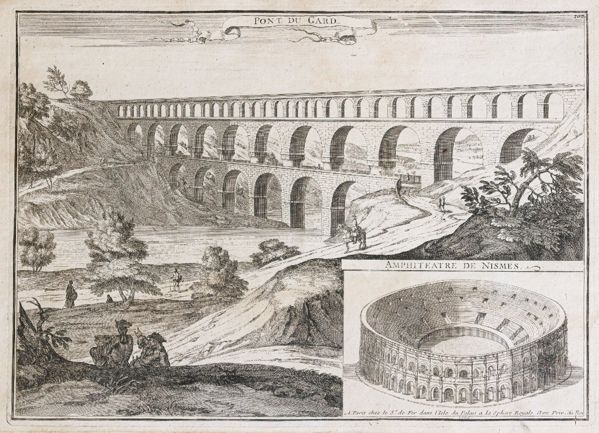 Ancient Engraving Of Nîmes – Pont Du Gard