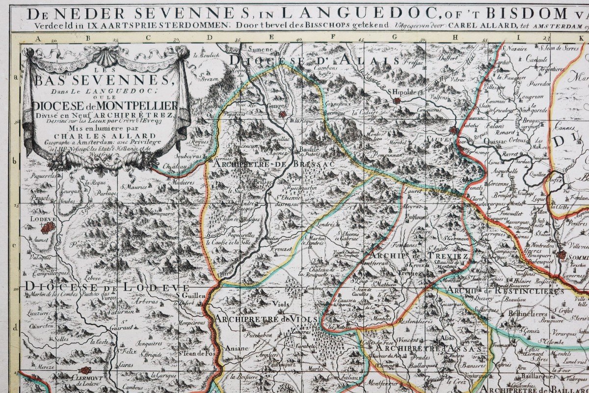 Old Geographic Map Of The Cevennes - Montpellier-photo-2