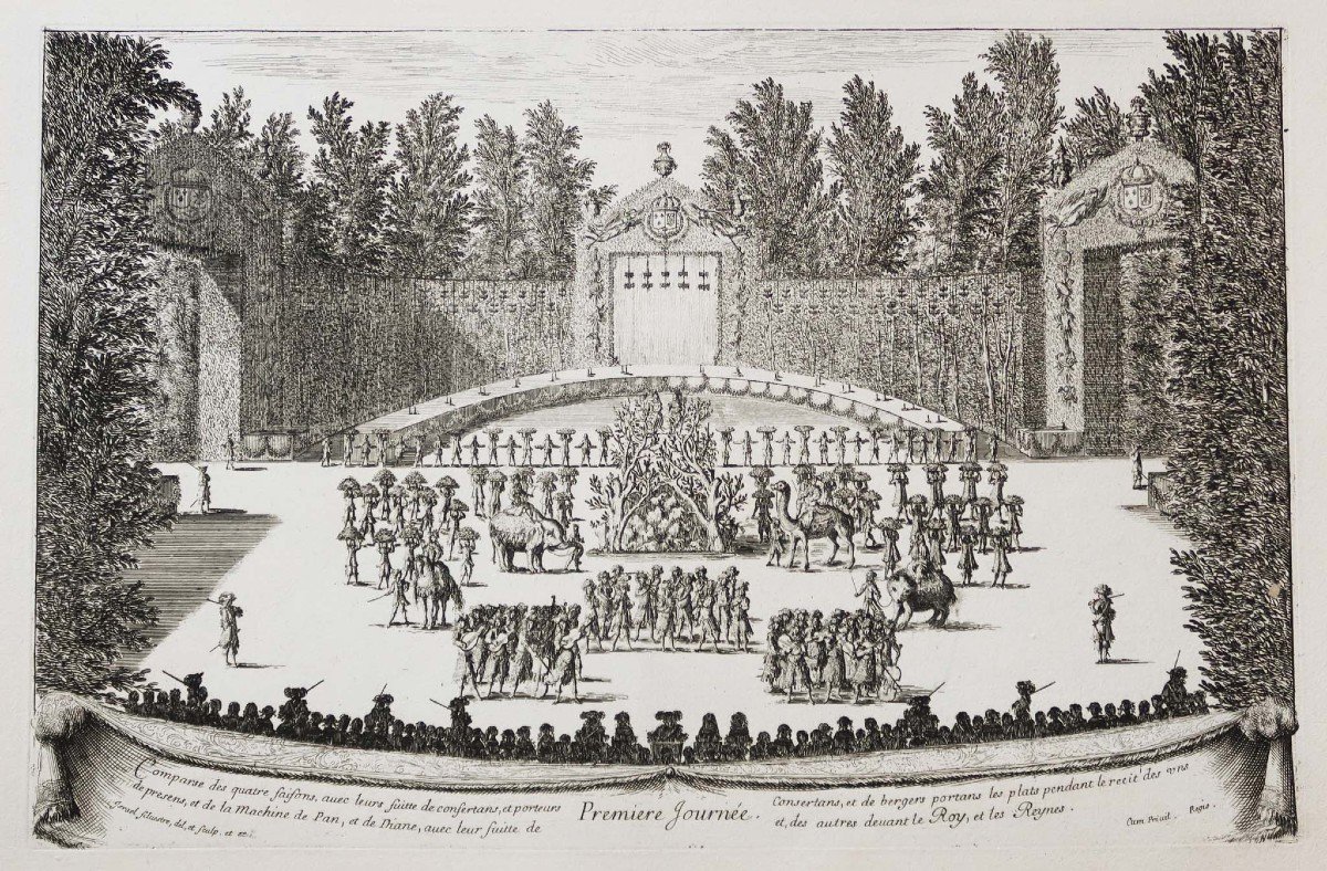 Gravure Ancienne – Les Fêtes De Versailles – Israel Silvestre