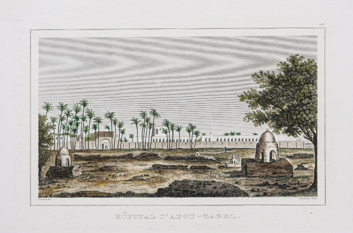 Antique Engraving – Abou Zabel Hospital – Cairo