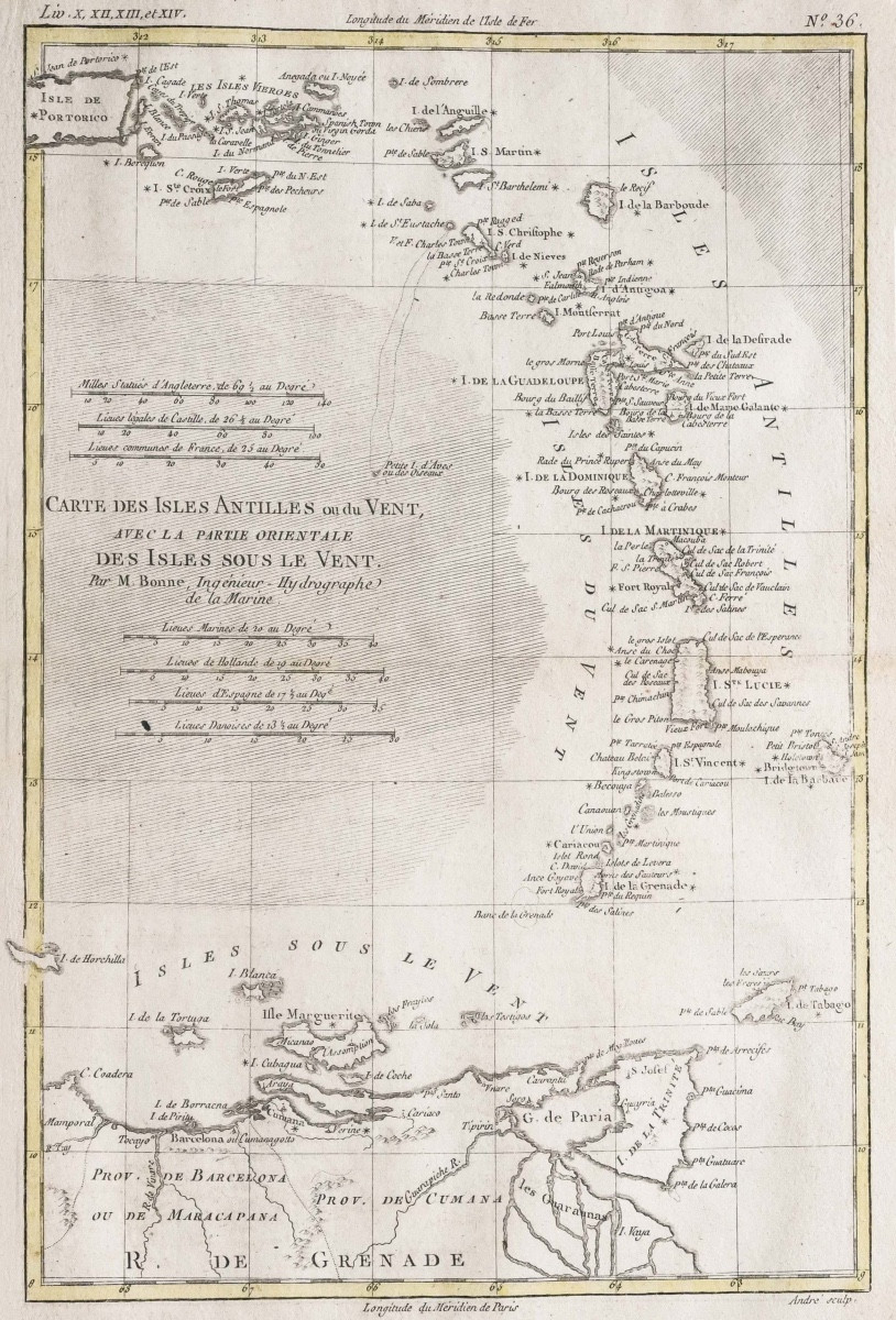 Carte géographique ancienne Antilles – Iles sous le vent