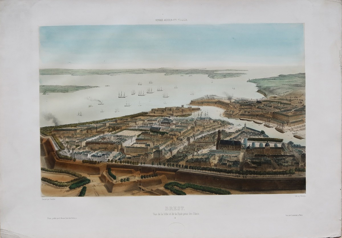 Lithographie ancienne de Brest – Voyage aérien-photo-2