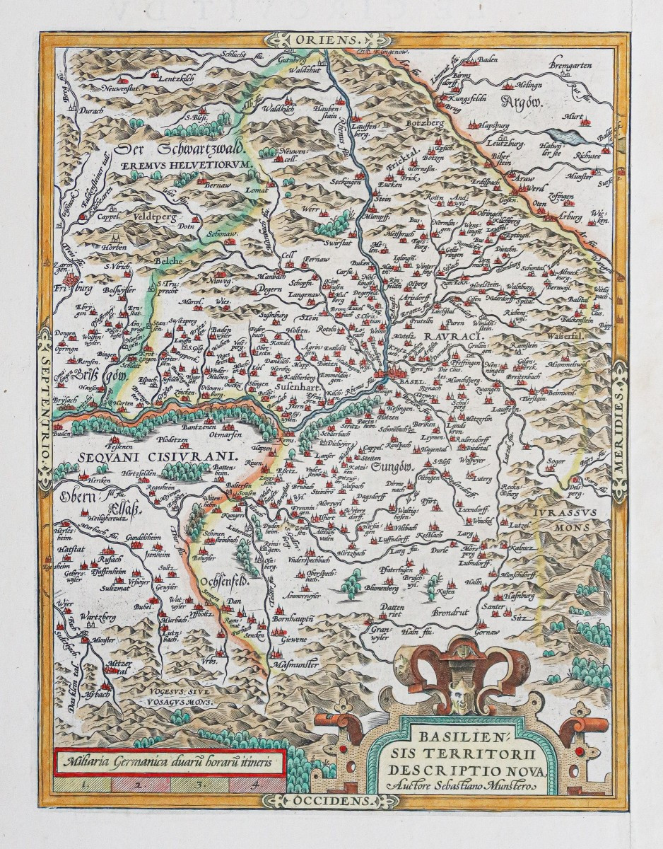 Carte géographique ancienne environ de Bâle – Suisse