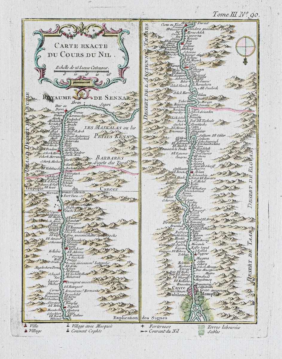 Old Map Of The Nile River – Egypt