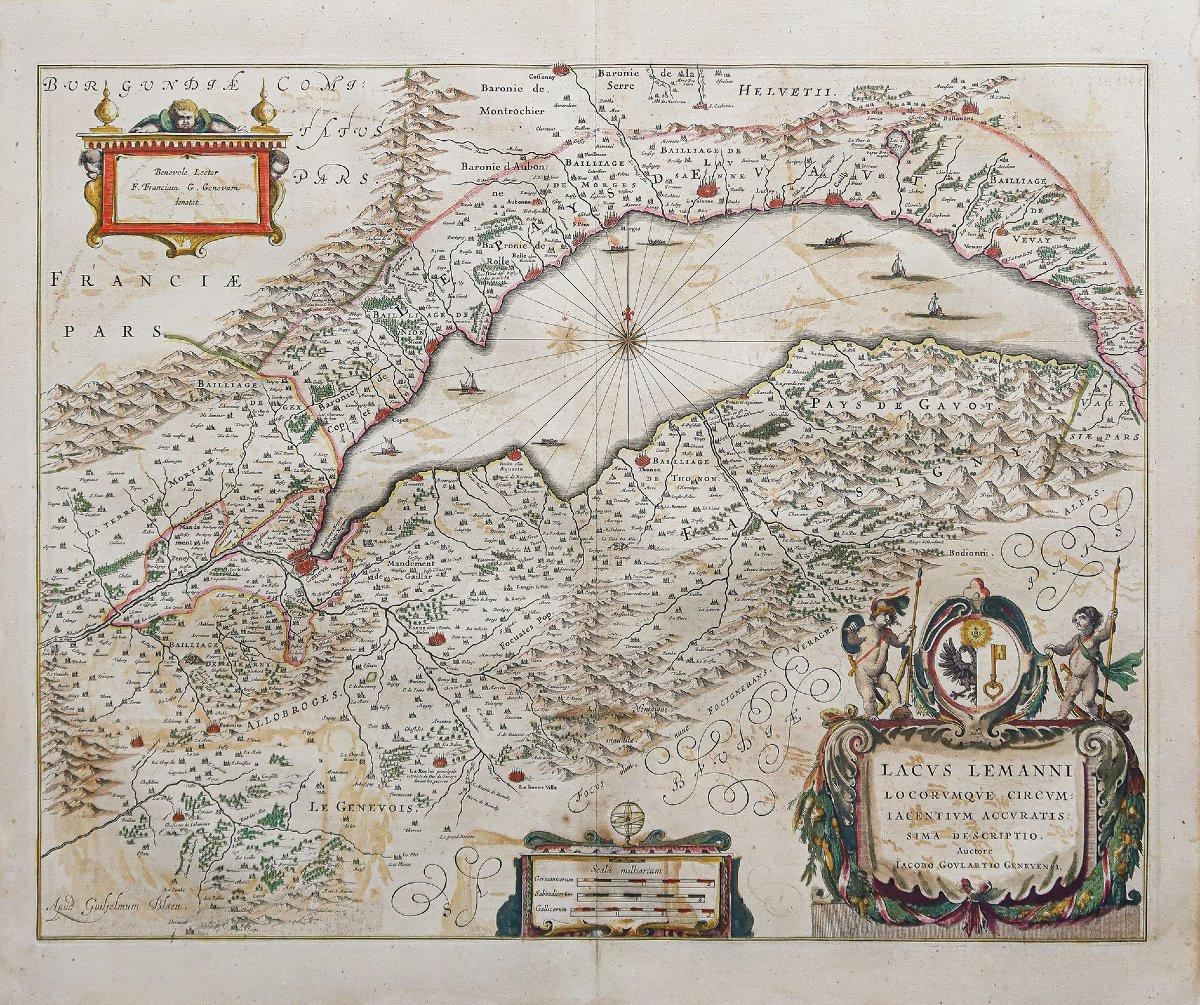 Carte géographique ancienne du lac Léman - suisse - savoie-photo-1