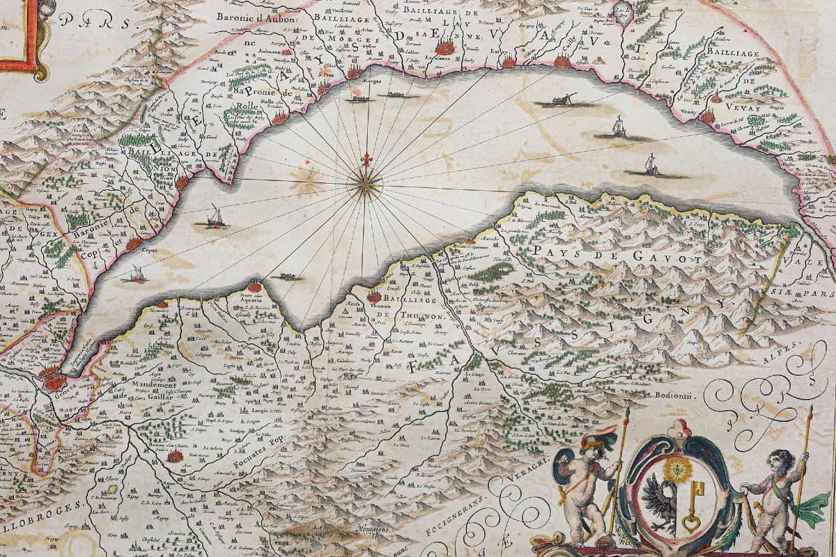 Carte géographique ancienne du lac Léman - suisse - savoie-photo-4