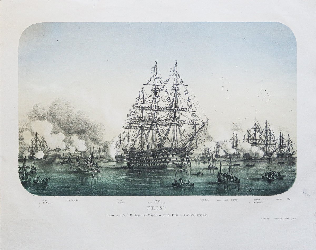Antique Lithograph Of The Port Of Brest-photo-2