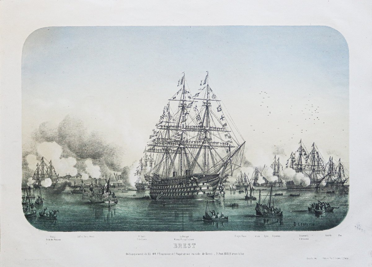 Antique Lithograph Of The Port Of Brest
